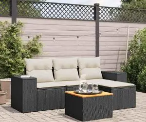 vidaXL Set mobilier de grădină cu perne, 5 piese, negru, poliratan