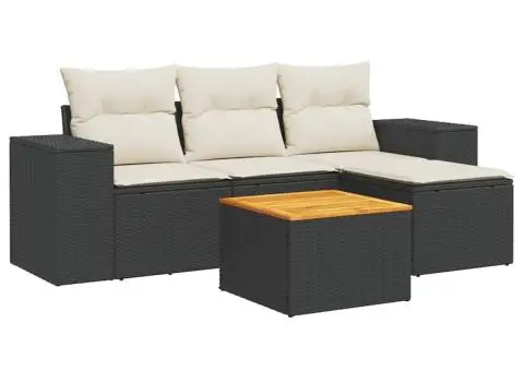 Set mobilier de grădină cu perne, 5 piese, negru, poliratan - 2/3