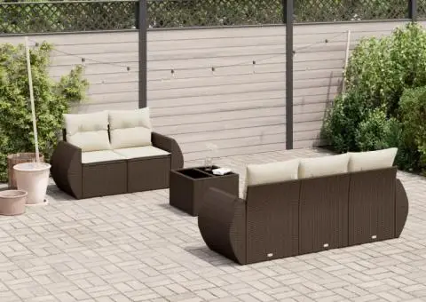 Set canapele de grădină cu perne, 6 piese, maro, poliratan - 1/3