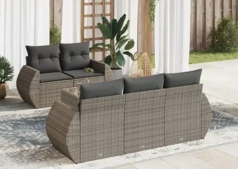 Set mobilier grădină cu perne, 6 piese, gri, poliratan - 1/3