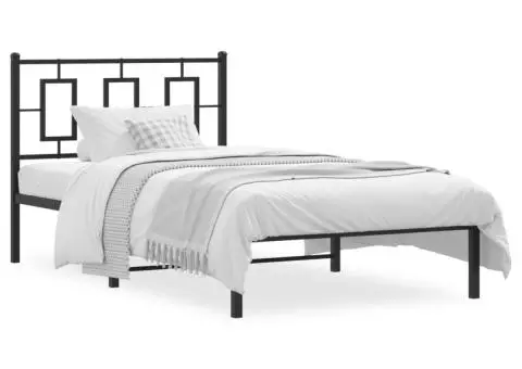 Cadru de pat metalic cu tăblie, negru, 100x190 cm - 2/5