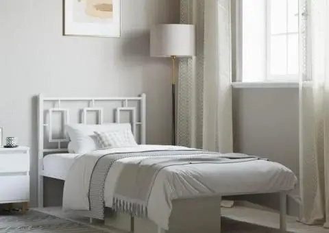 Cadru de pat metalic cu tăblie, alb, 90x190 cm - 1/5