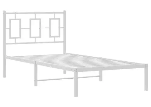 Cadru de pat metalic cu tăblie, alb, 90x190 cm - 3/5