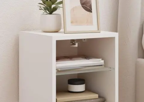 Comode TV de perete cu lumini LED, alb, 30x28,5x30 cm - 1/5