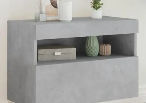 Comodă TV de perete cu lumini LED, gri beton, 60x30x40 cm - 1/5