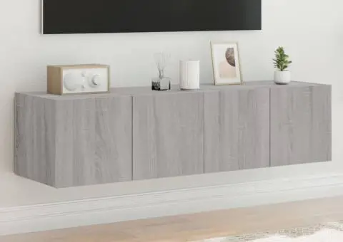 Comodă TV de perete cu LED, 2 buc, gri sonoma, 60x35x31 cm - 1/5