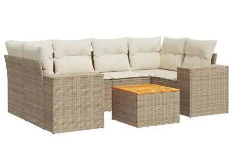 Set canapele de grădină, 7 piese, cu perne, bej, poliratan - 2/3