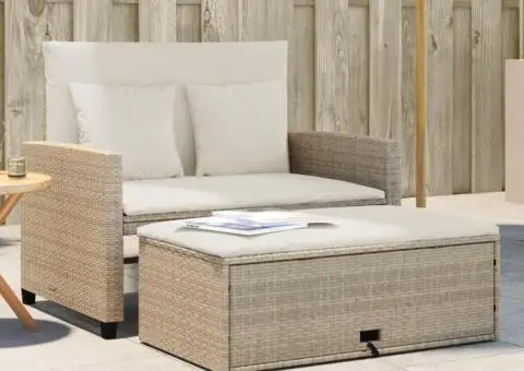 Canapea de grădină cu perne, 2 locuri, bej, poliratan - 1/5