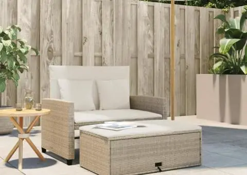 Canapea de grădină cu perne, 2 locuri, bej, poliratan - 3/5