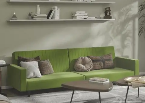 Canapea extensibilă cu 2 locuri, verde deschis, catifea - 1/5