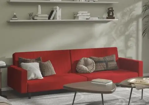 Canapea extensibilă cu 2 locuri, roșu vin, catifea - 1/5