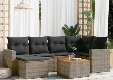 Set canapele de grădină, 7 piese, cu perne, gri, poliratan - 1/3