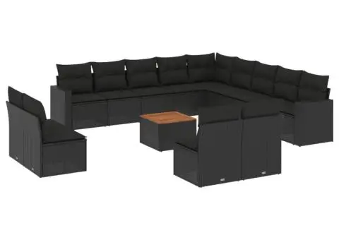 Set mobilier de grădină cu perne, 14 piese, negru, poliratan - 2/3