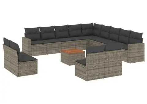 Set mobilier de grădină cu perne, 14 piese, gri, poliratan - 2/3