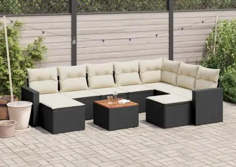 Set canapele de grădină cu perne, 10 piese, negru, poliratan - 1/3