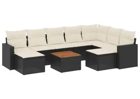 Set canapele de grădină cu perne, 10 piese, negru, poliratan - 2/3