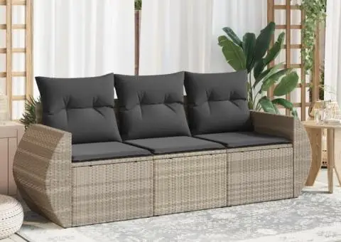 Set canapele de grădină cu perne, 3 piese gri deschis poliratan - 1/3