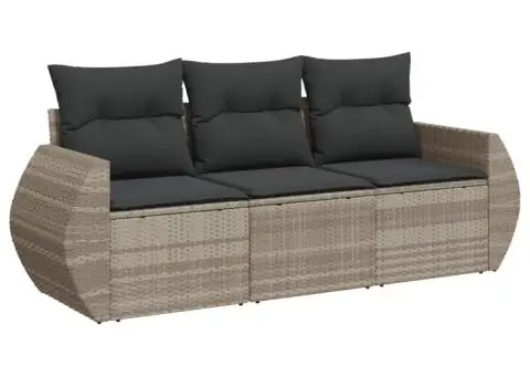 Set canapele de grădină cu perne, 3 piese gri deschis poliratan - 2/3