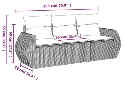Set canapele de grădină cu perne, 3 piese gri deschis poliratan - 3/3
