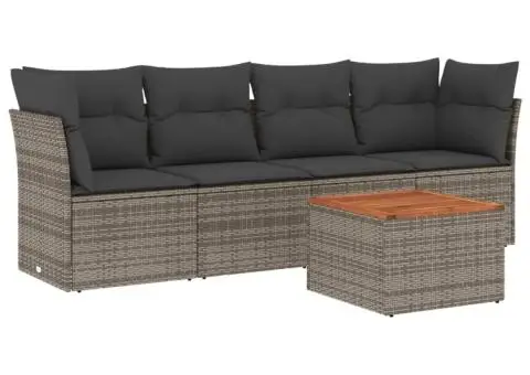 Set canapea de grădină cu perne, 5 piese, gri, poliratan - 2/3