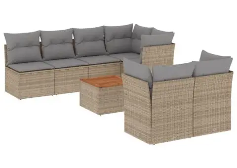 Set canapele de grădină, 8 piese, cu perne, bej, poliratan - 2/3