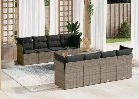 Set canapele de grădină, 9 piese, cu perne, gri, poliratan - 1/3