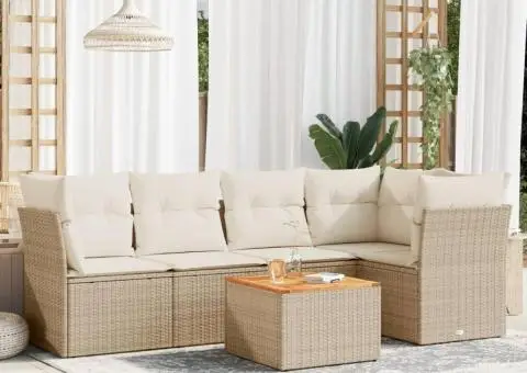 Set canapele de grădină cu perne, 6 piese, bej, poliratan - 1/3