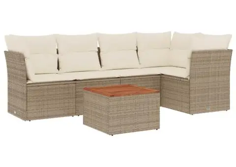 Set canapele de grădină cu perne, 6 piese, bej, poliratan - 2/3