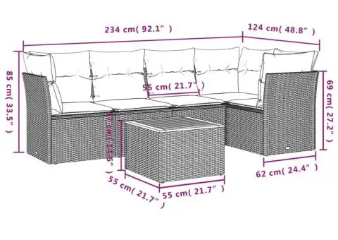 Set canapele de grădină cu perne, 6 piese, bej, poliratan - 3/3