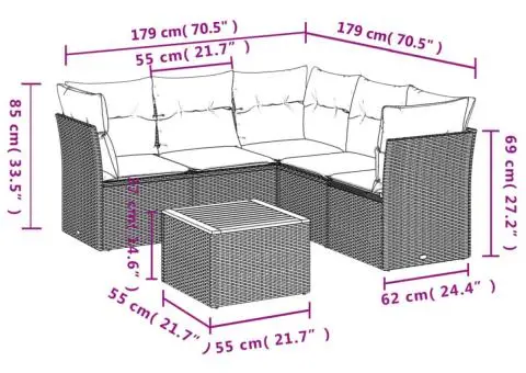 Set canapele de grădină cu perne, 6 piese, bej, poliratan - 3/3