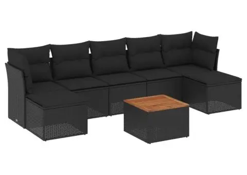 Set mobilier de grădină cu perne, 8 piese, negru, poliratan - 2/3