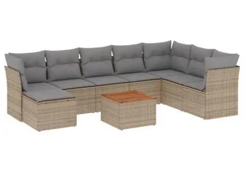 Set canapele de grădină, 9 piese, cu perne, bej, poliratan - 2/3