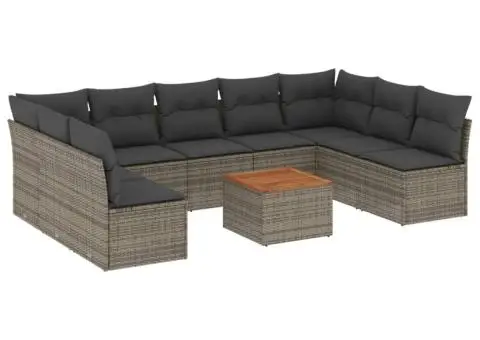 Set mobilier de grădină cu perne, 10 piese, gri, poliratan - 2/3