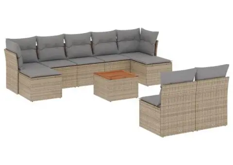 Set canapele de grădină cu perne, 10 piese, bej, poliratan - 2/3