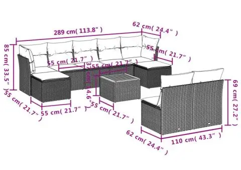Set canapele de grădină cu perne, 10 piese, bej, poliratan - 3/3