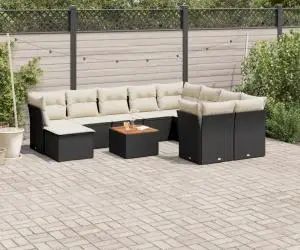 vidaXL Set canapele de grădină cu perne, 11 piese, negru, poliratan