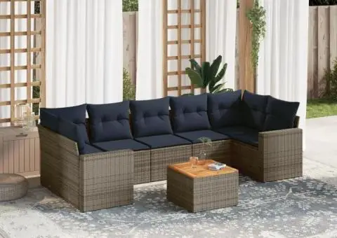 Set canapele de grădină cu perne, 8 piese, gri, poliratan - 1/3