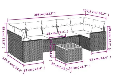 Set canapele de grădină cu perne, 8 piese, gri, poliratan - 3/3