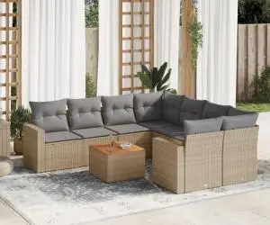 vidaXL Set canapele de grădină, 9 piese, cu perne, bej, poliratan