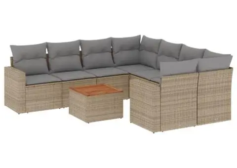 Set canapele de grădină, 9 piese, cu perne, bej, poliratan - 2/3