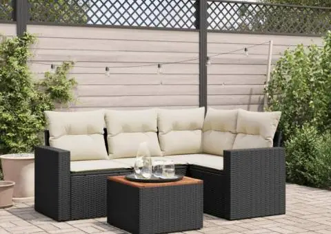 Set mobilier de grădină cu perne, 5 piese, negru, poliratan - 1/3
