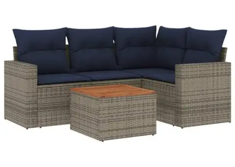 Set canapea de grădină cu perne, 5 piese, gri, poliratan - 2/3