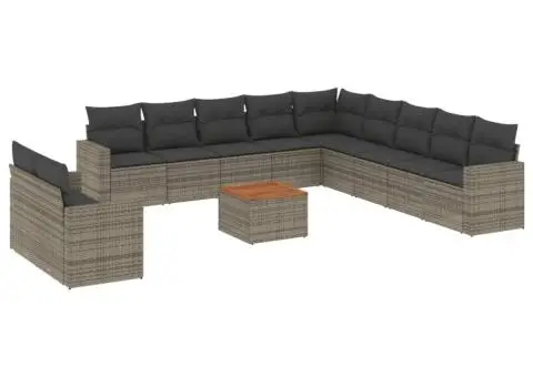 Set canapea de grădină cu perne, 12 piese, gri, poliratan - 2/3