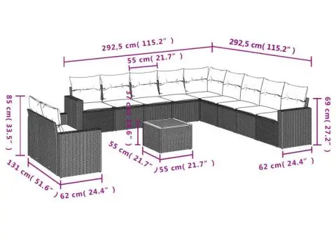 Set canapea de grădină cu perne, 12 piese, gri, poliratan - 3/3