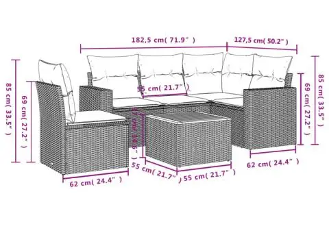Set canapele de grădină cu perne, 6 piese, gri, poliratan - 3/3