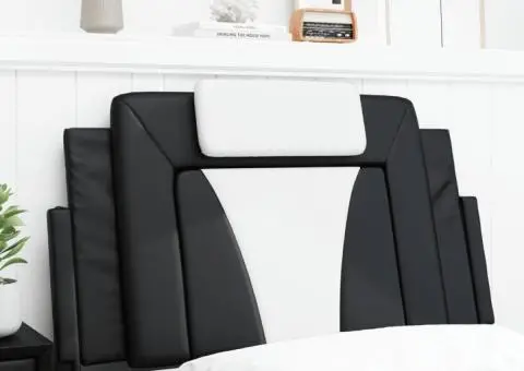 Pernă pentru tăblie pat, negru și alb, 90 cm, piele artificială - 4/5