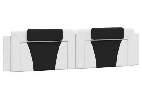 Pernă pentru tăblie pat, alb și negru, 200cm, piele artificială - 2/5