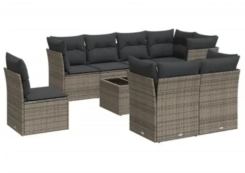 Set canapele de grădină, 9 piese, cu perne, gri, poliratan - 2/3