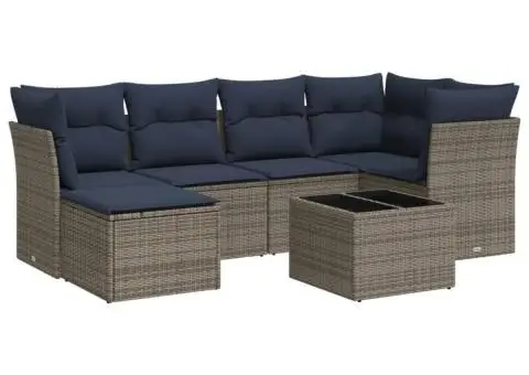 Set canapele de grădină cu perne, 7 piese, gri, poliratan - 2/3