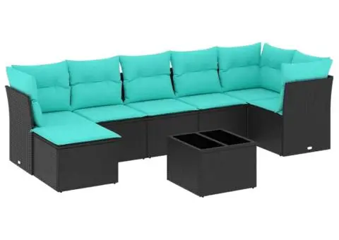 Set mobilier de grădină cu perne, 8 piese, negru, poliratan - 2/3